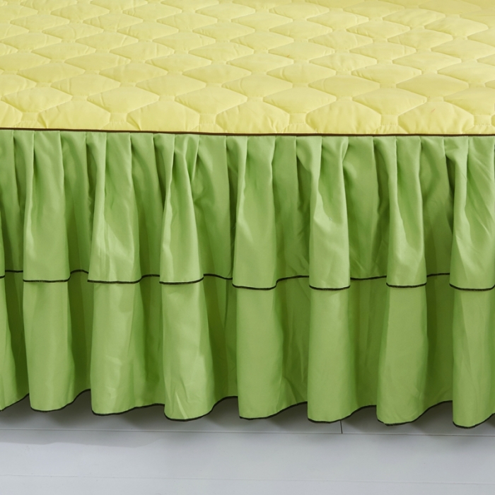 91家纺网 家纺一手货源 找家纺 艾裙海 2025新款床裙款半夹棉四件套 黄拼果绿