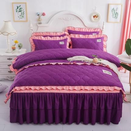 艾裙海 2025新款床裙款半夹棉四件套 玉拼紫
