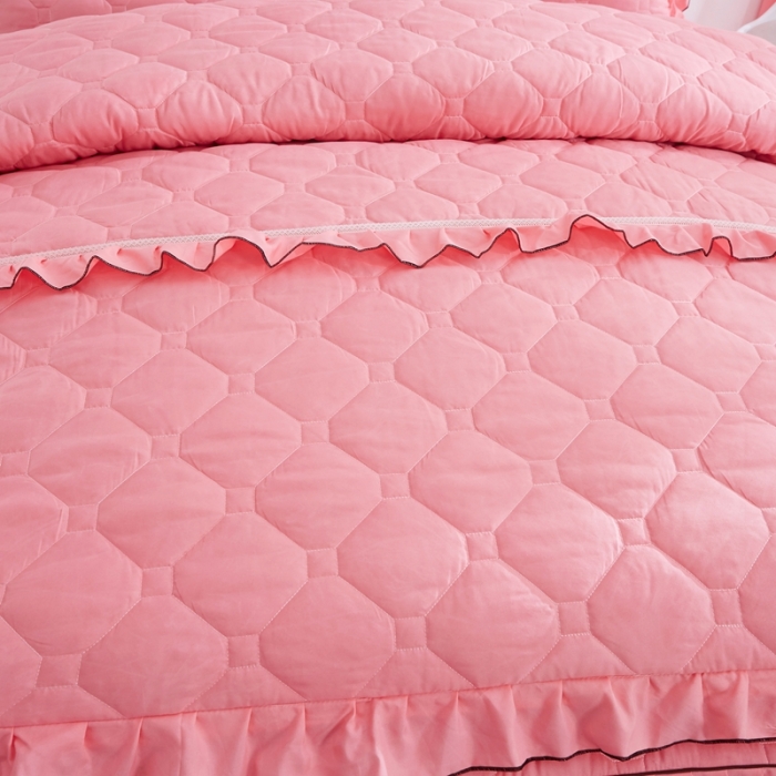 91家纺网 家纺一手货源 找家纺 艾裙海 2025新款床裙款半夹棉四件套 玉色