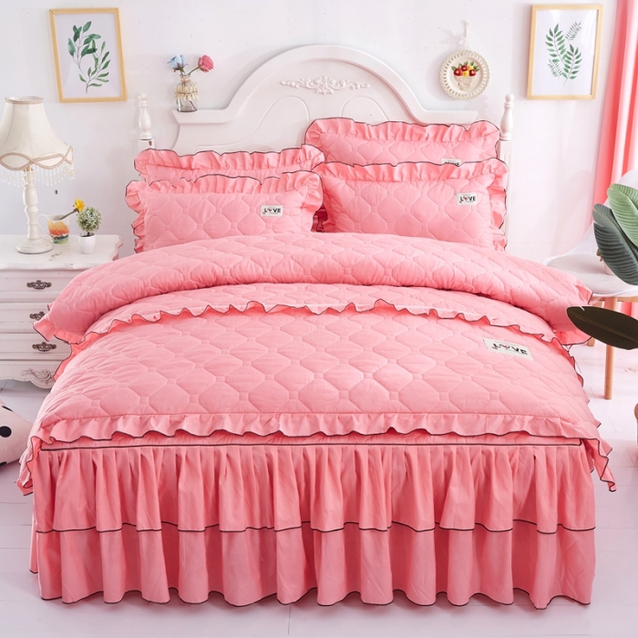 91家纺网 家纺一手货源 找家纺 艾裙海 2025新款床裙款半夹棉四件套 玉色