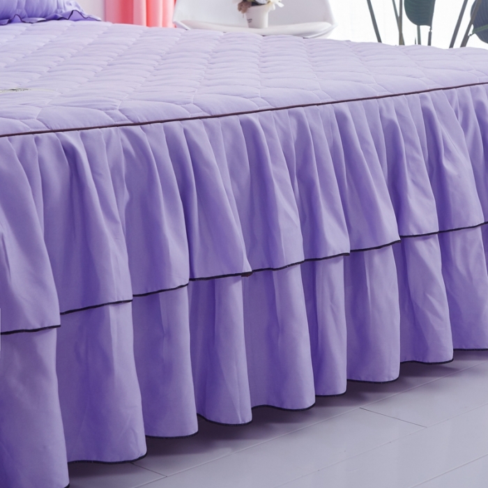 91家纺网 家纺一手货源 找家纺 艾裙海 2025新款床裙款半夹棉四件套 紫色