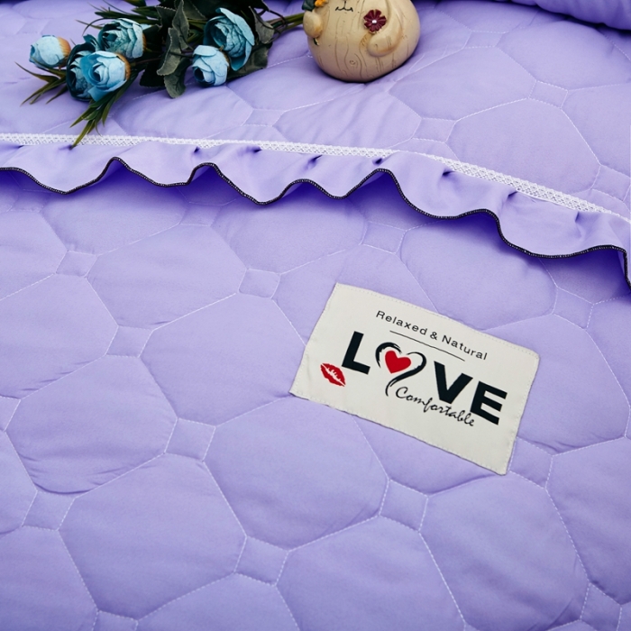 91家纺网 家纺一手货源 找家纺 艾裙海 2025新款床裙款半夹棉四件套 紫色