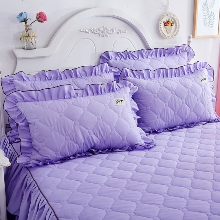 91家纺网 家纺一手货源 找家纺 艾裙海 2025新款床裙款半夹棉四件套 紫色