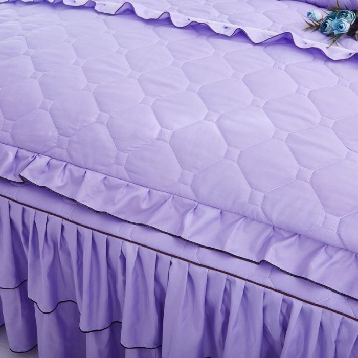 91家纺网 家纺一手货源 找家纺 艾裙海 2025新款床裙款半夹棉四件套 紫色