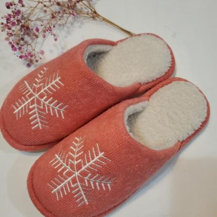 兰奥家居 2020新款圣诞系雪花澳洲兔毛拖鞋 粉色（女款）