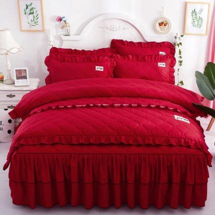 艾裙海 2025新款床裙款全夹棉四件套 大红