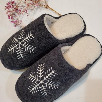 兰奥家居 2020新款圣诞系雪花澳洲兔毛拖鞋 灰（男款）