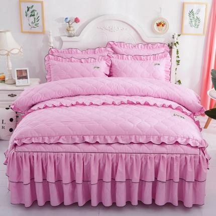 91家纺网 家纺一手货源 找家纺 艾裙海 2025新款床裙款全夹棉四件套 粉色