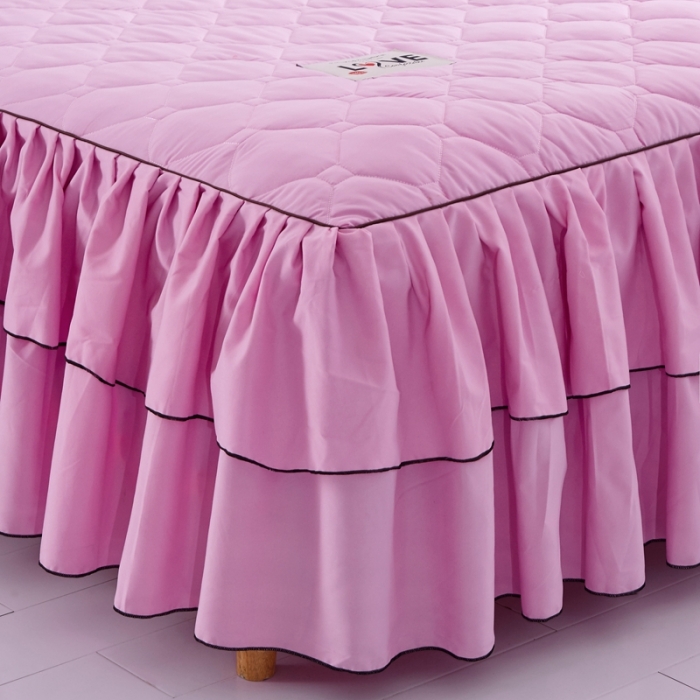 91家纺网 家纺一手货源 找家纺 艾裙海 2025新款床裙款全夹棉四件套 粉色