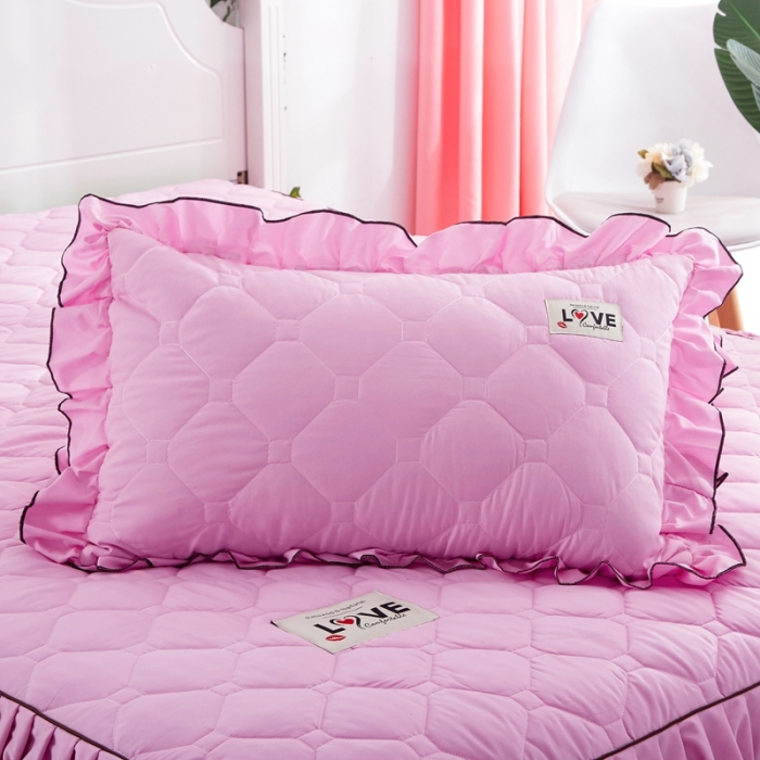 91家纺网 家纺一手货源 找家纺 艾裙海 2025新款床裙款全夹棉四件套 粉色