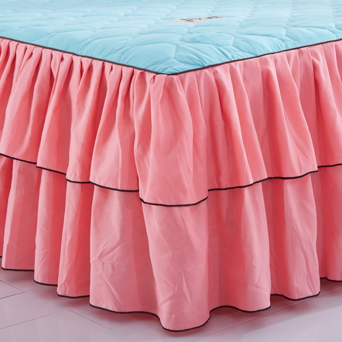 91家纺网 家纺一手货源 找家纺 艾裙海 2025新款床裙款全夹棉四件套 湖蓝拼玉