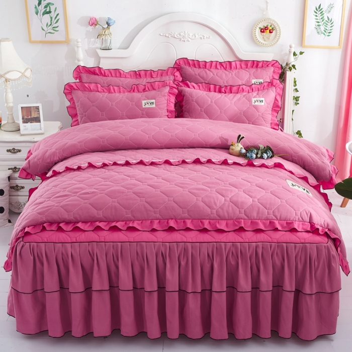 91家纺网 家纺一手货源 找家纺 艾裙海 2025新款床裙款全夹棉四件套 玫拼豆沙