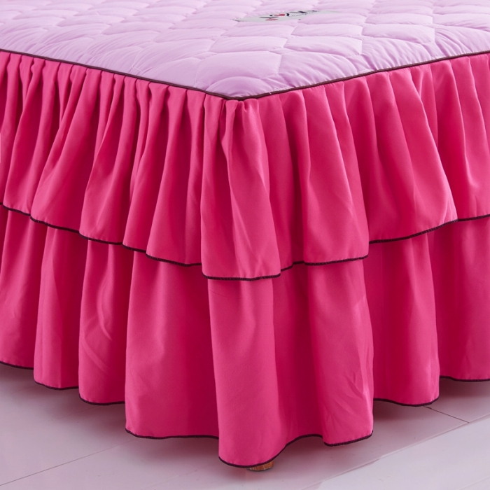 91家纺网 家纺一手货源 找家纺 艾裙海 2025新款纯色磨毛夹棉单床裙 粉拼玫