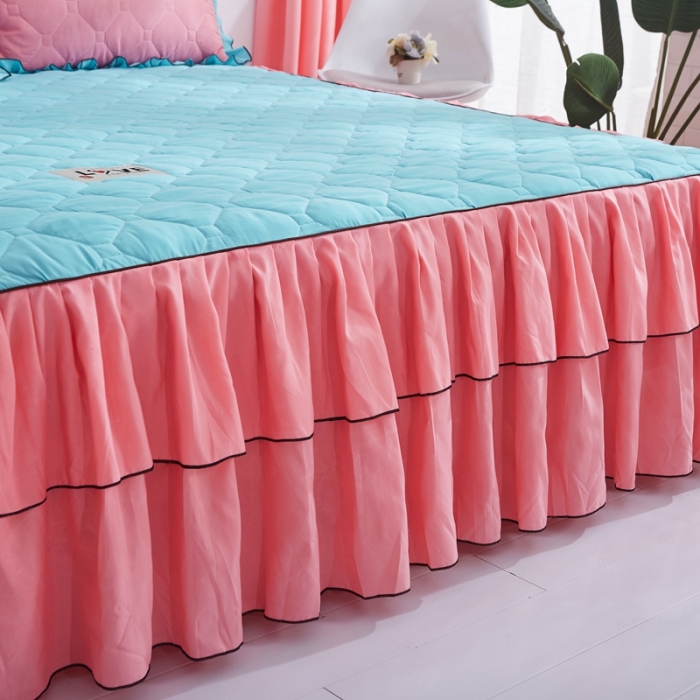 91家纺网 家纺一手货源 找家纺 艾裙海 2025新款纯色磨毛夹棉单床裙 湖蓝拼玉