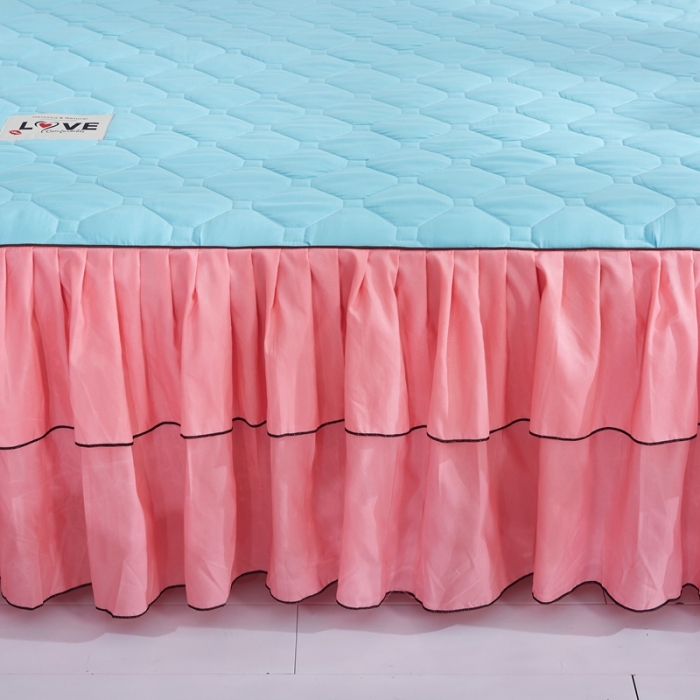 91家纺网 家纺一手货源 找家纺 艾裙海 2025新款纯色磨毛夹棉单床裙 湖蓝拼玉