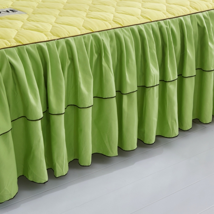 91家纺网 家纺一手货源 找家纺 艾裙海 2025新款纯色磨毛夹棉单床裙 黄拼果绿