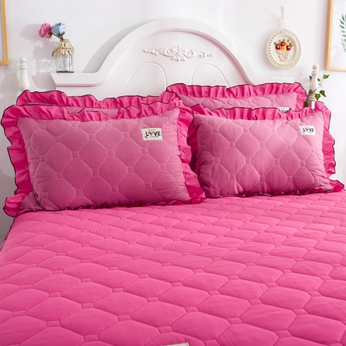 91家纺网 家纺一手货源 找家纺 艾裙海 2025新款纯色磨毛夹棉单床裙 玫拼豆沙