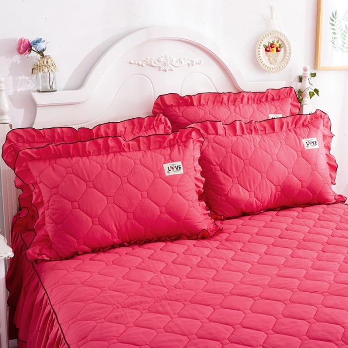 91家纺网 家纺一手货源 找家纺 艾裙海 2025新款纯色磨毛夹棉单床裙 西瓜红