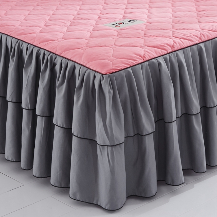 91家纺网 家纺一手货源 找家纺 艾裙海 2025新款纯色磨毛夹棉单床裙 玉拼灰