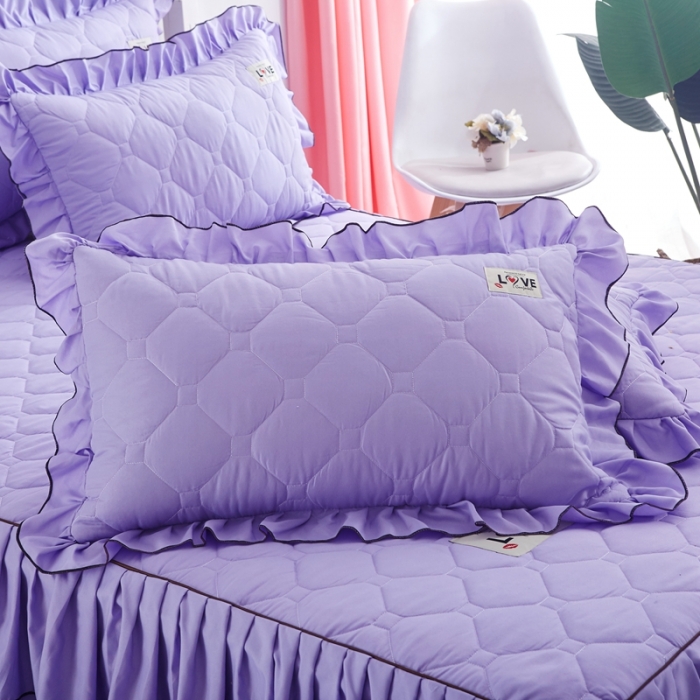 91家纺网 家纺一手货源 找家纺 艾裙海 2025新款床裙款全夹棉四件套 紫色