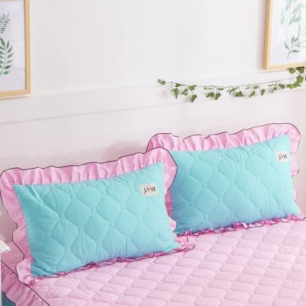 艾裙海 2025新款纯色磨毛夹棉单枕套一对 粉拼蓝