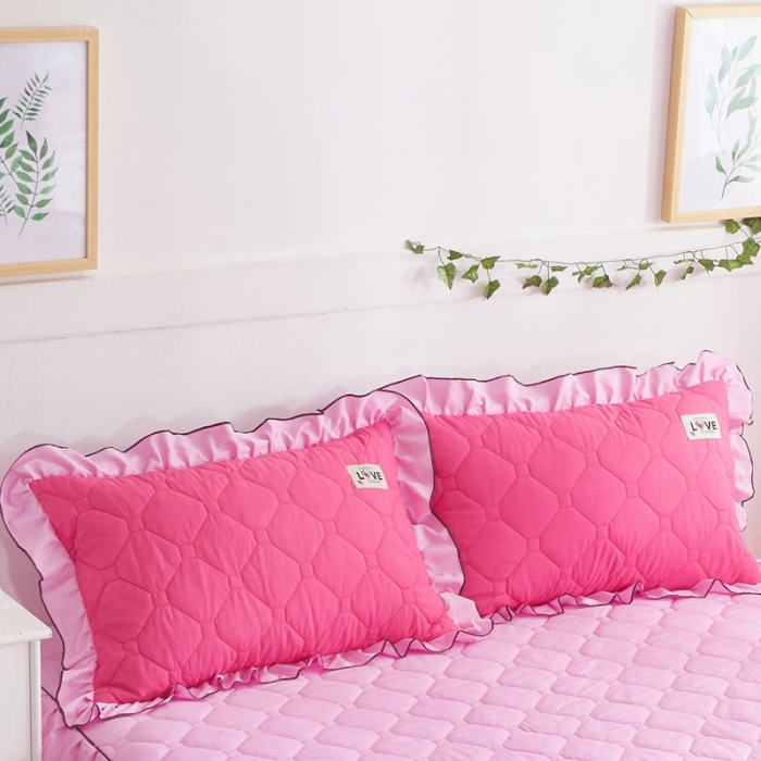 91家纺网 家纺一手货源 找家纺 艾裙海 2025新款纯色磨毛夹棉单枕套一对 粉拼玫