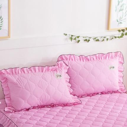 艾裙海 2023新款纯色磨毛夹棉单枕套一对 粉色