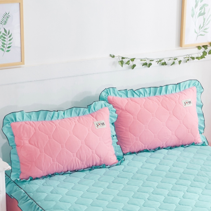 91家纺网 家纺一手货源 找家纺 艾裙海 2025新款纯色磨毛夹棉单枕套一对 湖蓝拼玉