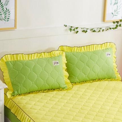 艾裙海 2025新款纯色磨毛夹棉单枕套一对 黄拼果绿