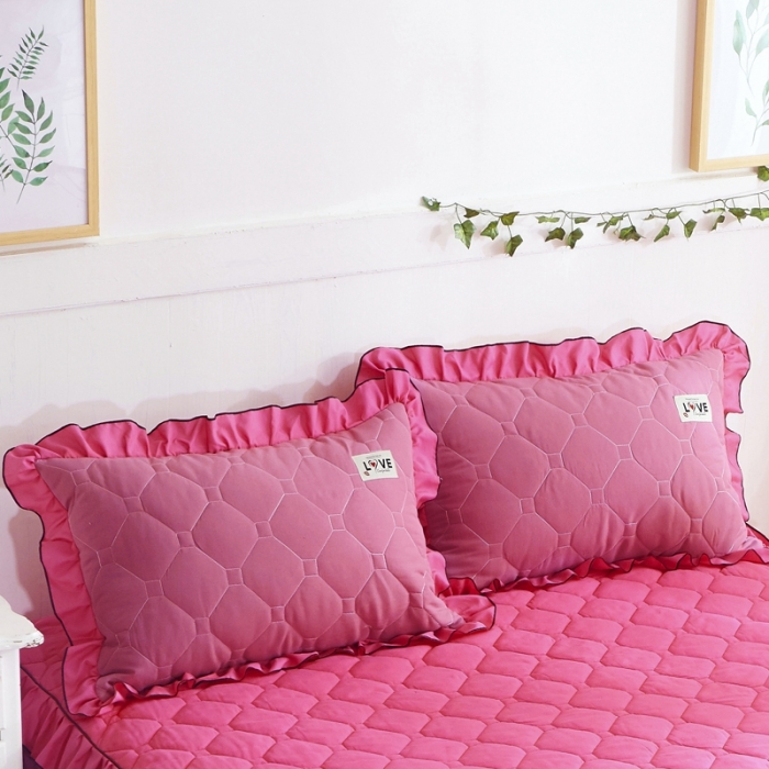 91家纺网 家纺一手货源 找家纺 艾裙海 2025新款纯色磨毛夹棉单枕套一对 玫拼豆沙