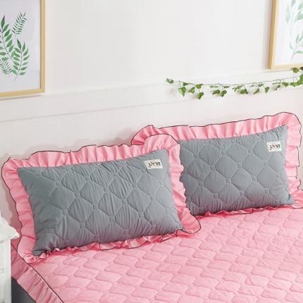 艾裙海 2025新款纯色磨毛夹棉单枕套一对 玉拼灰