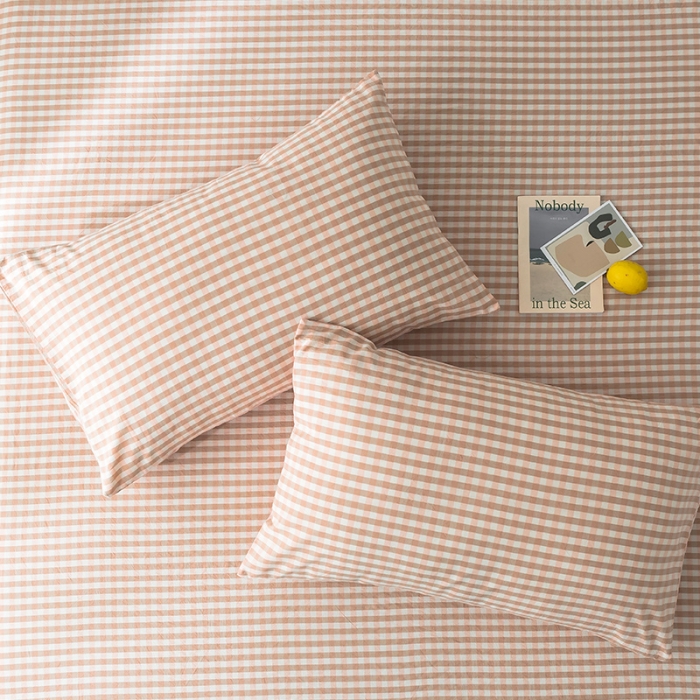 91家纺网 家纺一手货源 找家纺 蓝巢 2020新款全棉色织水洗棉单枕套（48*74 ） 蜜粉格