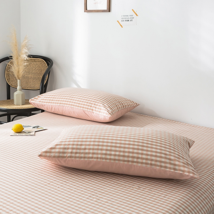 91家纺网 家纺一手货源 找家纺 蓝巢 2020新款全棉色织水洗棉单枕套（48*74 ） 蜜粉格