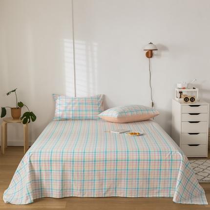 91家纺网 家纺一手货源 找家纺 蓝巢 2020新款全棉色织水洗棉单床单 冰激凌蓝