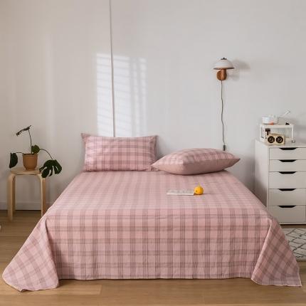 91家纺网 家纺一手货源 找家纺 蓝巢 2020新款全棉色织水洗棉单床单 蒂芙尼粉