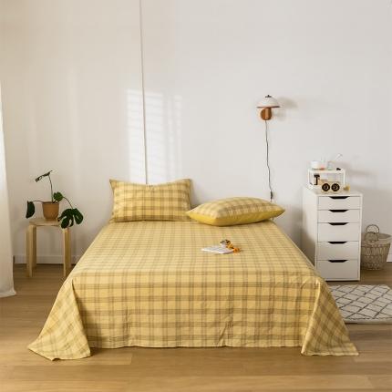 91家纺网 家纺一手货源 找家纺 蓝巢 2020新款全棉色织水洗棉单床单 蒂芙尼黄