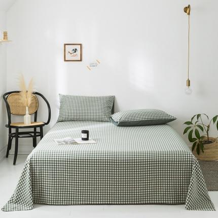 91家纺网 家纺一手货源 找家纺 蓝巢 2020新款全棉色织水洗棉单床单 绿小格