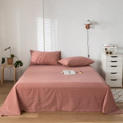 91家纺网 家纺一手货源 找家纺 蓝巢 2020新款全棉色织水洗棉单床单 马卡龙粉