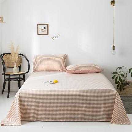 91家纺网 家纺一手货源 找家纺 蓝巢 2020新款全棉色织水洗棉单床单 蜜粉格