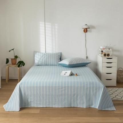 91家纺网 家纺一手货源 找家纺 蓝巢 2020新款全棉色织水洗棉单床单 浅蓝白条