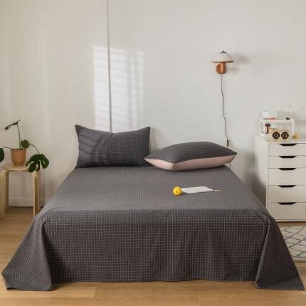 91家纺网 家纺一手货源 找家纺 蓝巢 2020新款全棉色织水洗棉单床单 绅士灰格