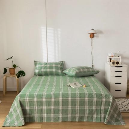 91家纺网 家纺一手货源 找家纺 蓝巢 2020新款全棉色织水洗棉单床单 新格绿