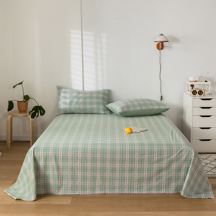 91家纺网 家纺一手货源 找家纺 蓝巢 2020新款全棉色织水洗棉单床单 青柠格