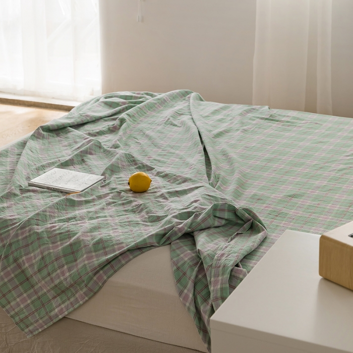 91家纺网 家纺一手货源 找家纺 蓝巢 2020新款全棉色织水洗棉单床单 青柠格