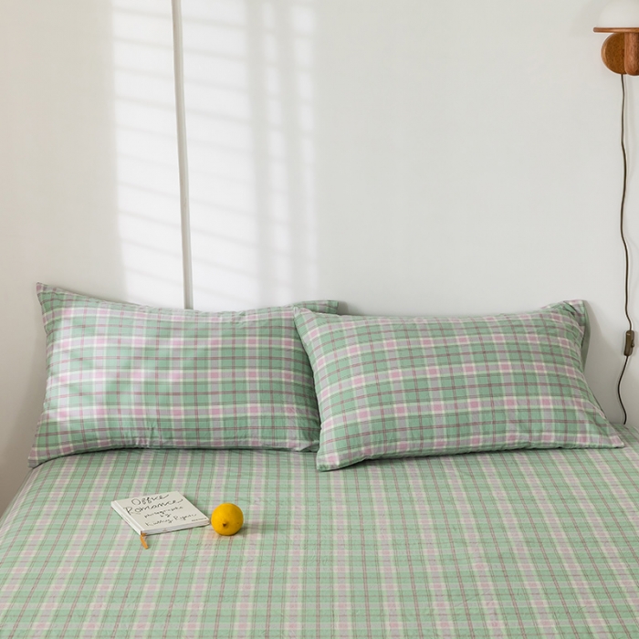 91家纺网 家纺一手货源 找家纺 蓝巢 2020新款全棉色织水洗棉单床单 青柠格