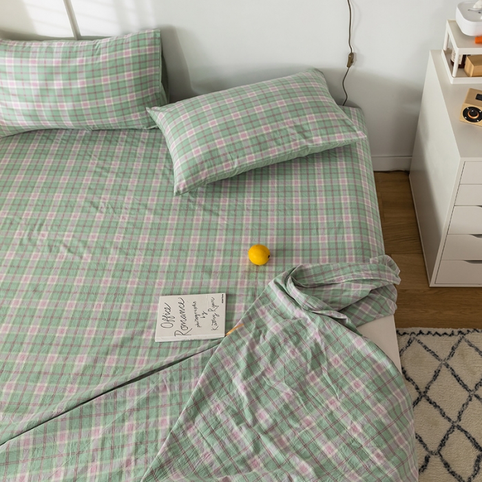 91家纺网 家纺一手货源 找家纺 蓝巢 2020新款全棉色织水洗棉单床单 青柠格