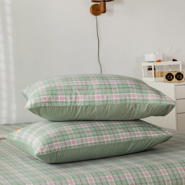 91家纺网 家纺一手货源 找家纺 蓝巢 2020新款全棉色织水洗棉单床单 青柠格