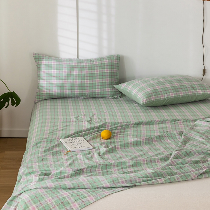 91家纺网 家纺一手货源 找家纺 蓝巢 2020新款全棉色织水洗棉单床单 青柠格