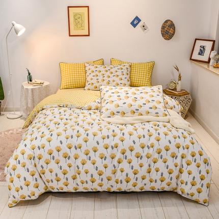 91家纺网 家纺一手货源 找家纺 佰亿莱 2024新款全棉13372印花四件套 花语轻扬（黄）