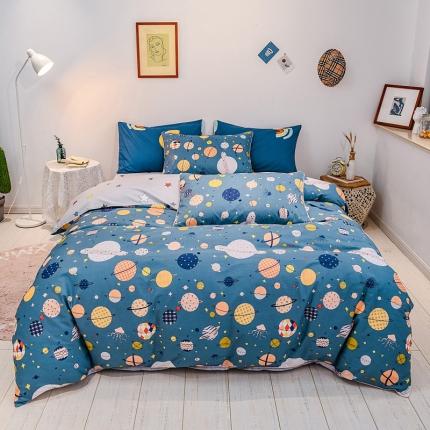 91家纺网 家纺一手货源 找家纺 佰亿莱 2024新款全棉13372印花四件套 探索星球（蓝）